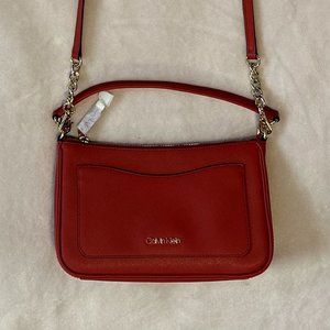 Calvin Klein Red Leather Crossbody Bag Purse